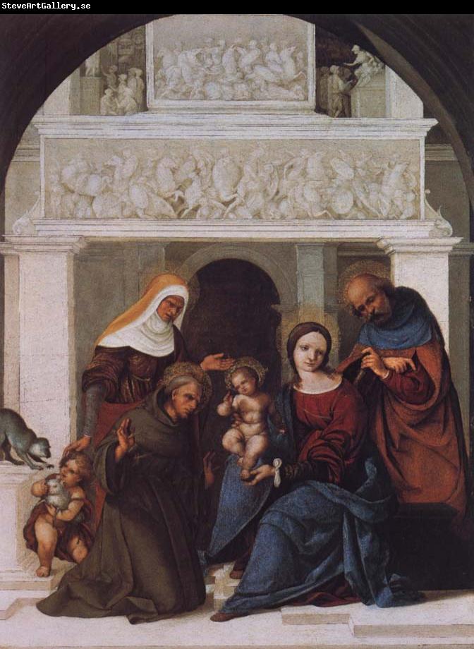 Lodovico Mazzolino The Holy Family with Saints John the Baptist,Elizabeth and Francis